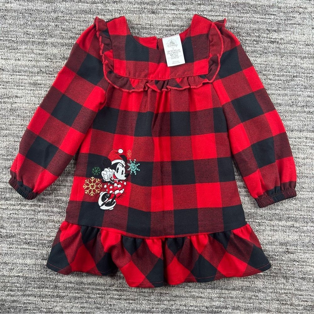 Disney Girl's Minnie Mouse Christmas Red Buffalo Plaid Dress Night Gown Size 2
